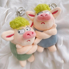 Adorable Animal Keychain Funny Green Hair Plush Animals Angry Pig Doll Pendant Car Backpack Decoration Soft Stuffed Toy Gif