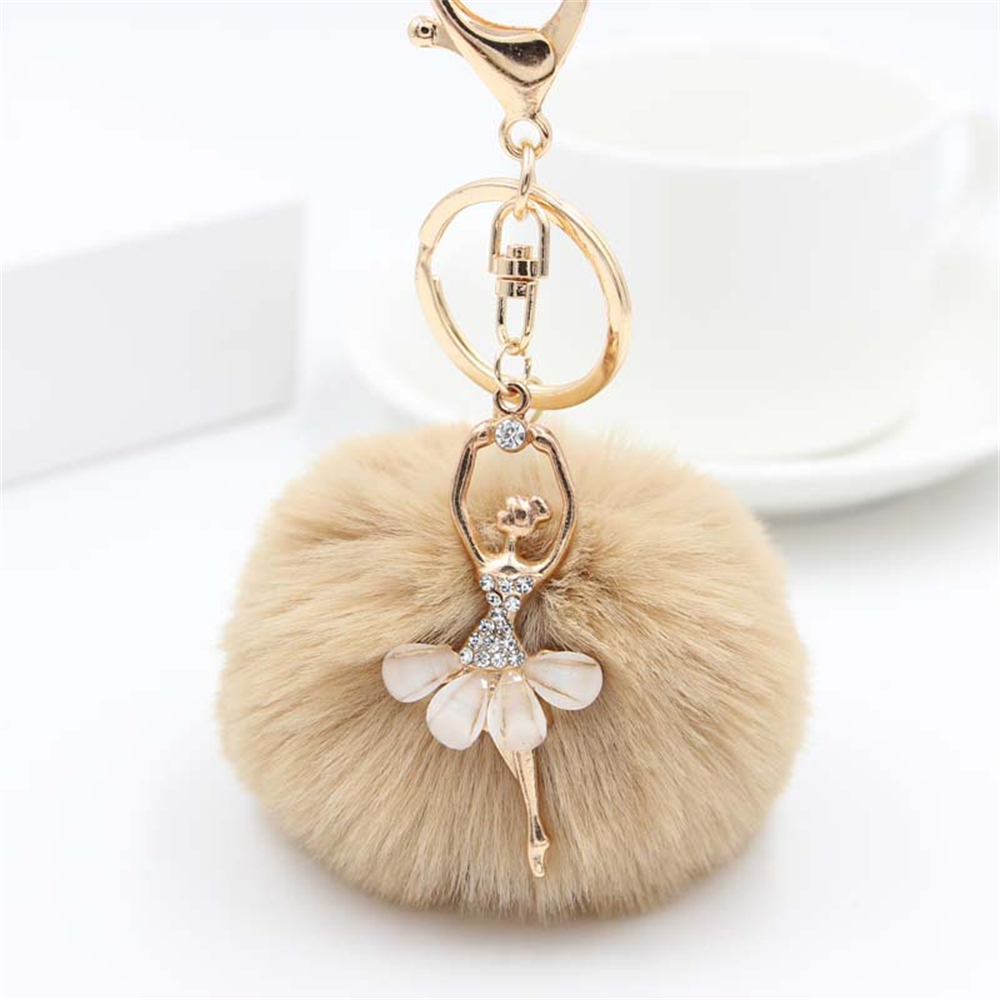 Dancing Girl Plush Toys Keychain With Large Pompom Charm Cute Plush Ball Key Chain For Women Car Bag Key Holder Girl Accessories