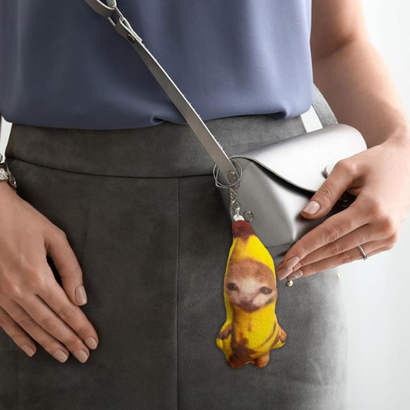 2024 new Banana Cat Plush Pendant Cute Banana Cat Doll With Sound Keychain Car Bag Funny Pendant Kids Classmate Gifts