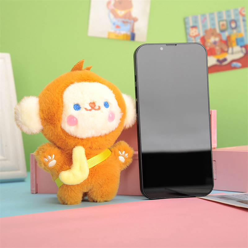 Short Plush Banana Monkey KeyChain Backpack Pendant Cartoon Gift Soft Doll Car Chain Child Girl Kawaii Comfort Toy