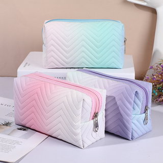 1PCS Women's PU Leather Gradient 3D Makeup Bag Travel Portable Wash Bag Cosmetics Portable Travel Storage Bag