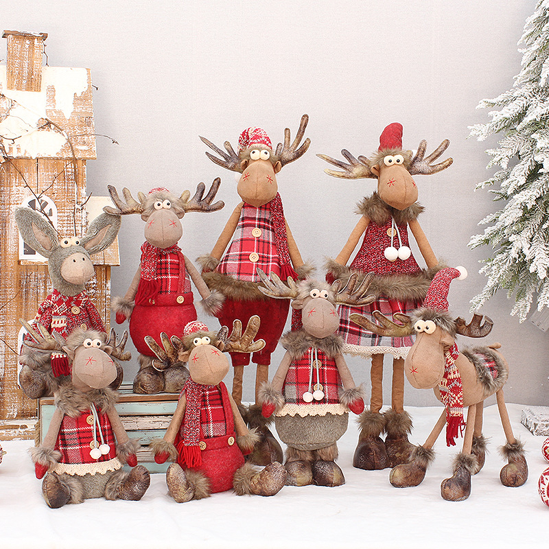 New Christmas Decoration Products Red Fabric Stretch Standing Elk Doll Gift Ornament
