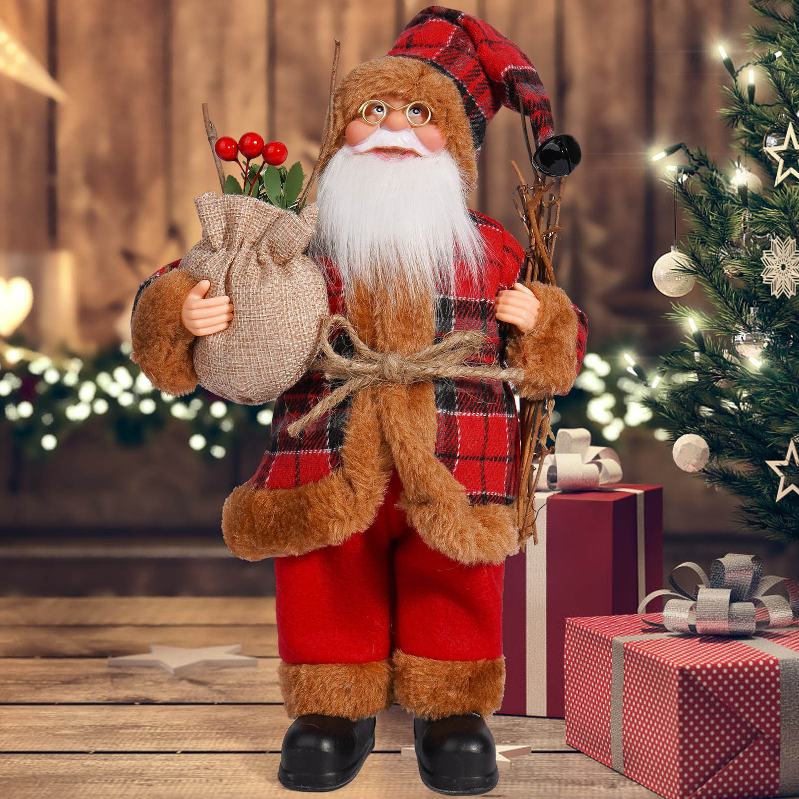 Christmas 12 Inch Santa Claus Doll Standing Posture Santa Claus Doll Window Decoration Supplies Gifts