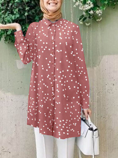 Autumn Polka Dots Printed Muslim Blouse Woman Fashion Eid Mubarek Tops Vintage Holiday Chemise Women Casual Turkey Shirt