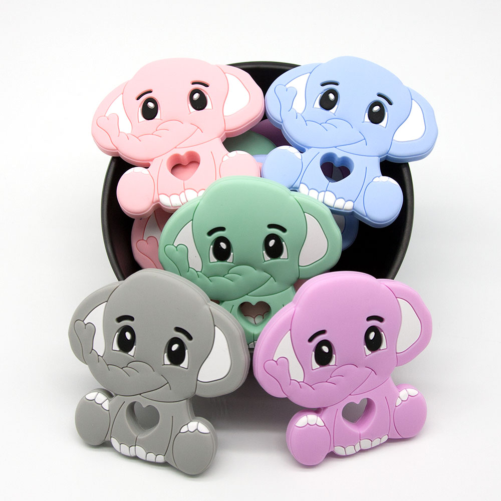 Cute-idea 1pc Elephant Teether Cartoon Animal Baby Teethers Food Grade Silicone Beads Baby Products Chewable Pacifier Toys DIY