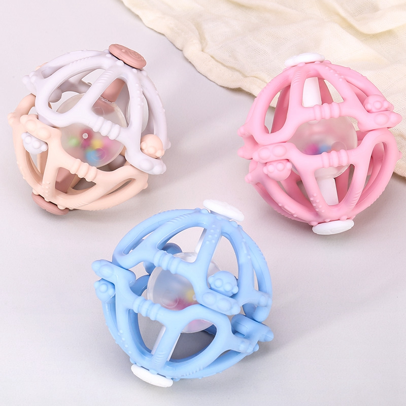 Baby Silicone Teether Rattle Toys Teether Bed Bell Silicone Montessori Ball Food Grade BPA Free Silicone Kid Gifts Teething Toys