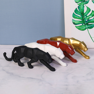 Resin Leopard Statue Modern Abstract Geometric Style Animal Panther Figurine