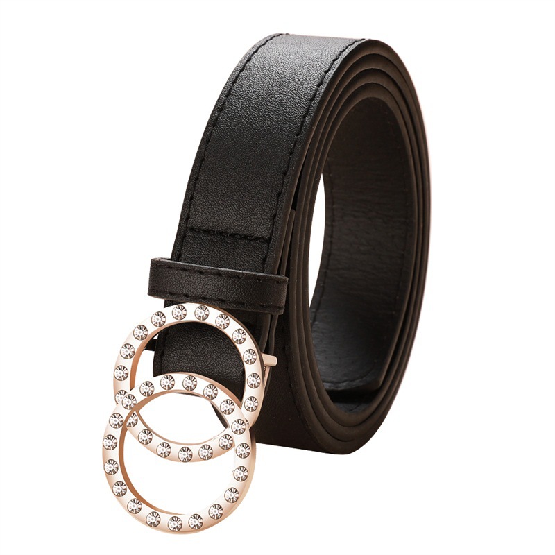 Diamond-studded Snap Button Simple Fashion Decorative Jeans Double Ring Buckle Belt