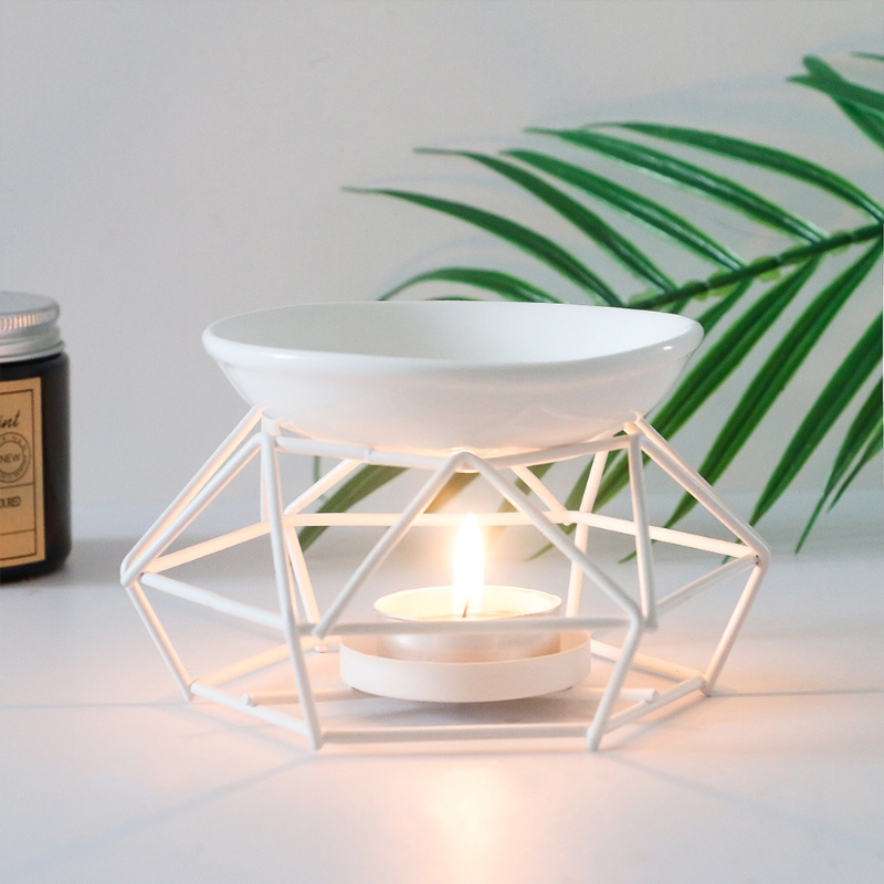 Aromatic Oil Burner Geometric Ceramic Essential Oil Tealight Candle Holder Wax Melt Warmer Aroma Diffuser Lamp