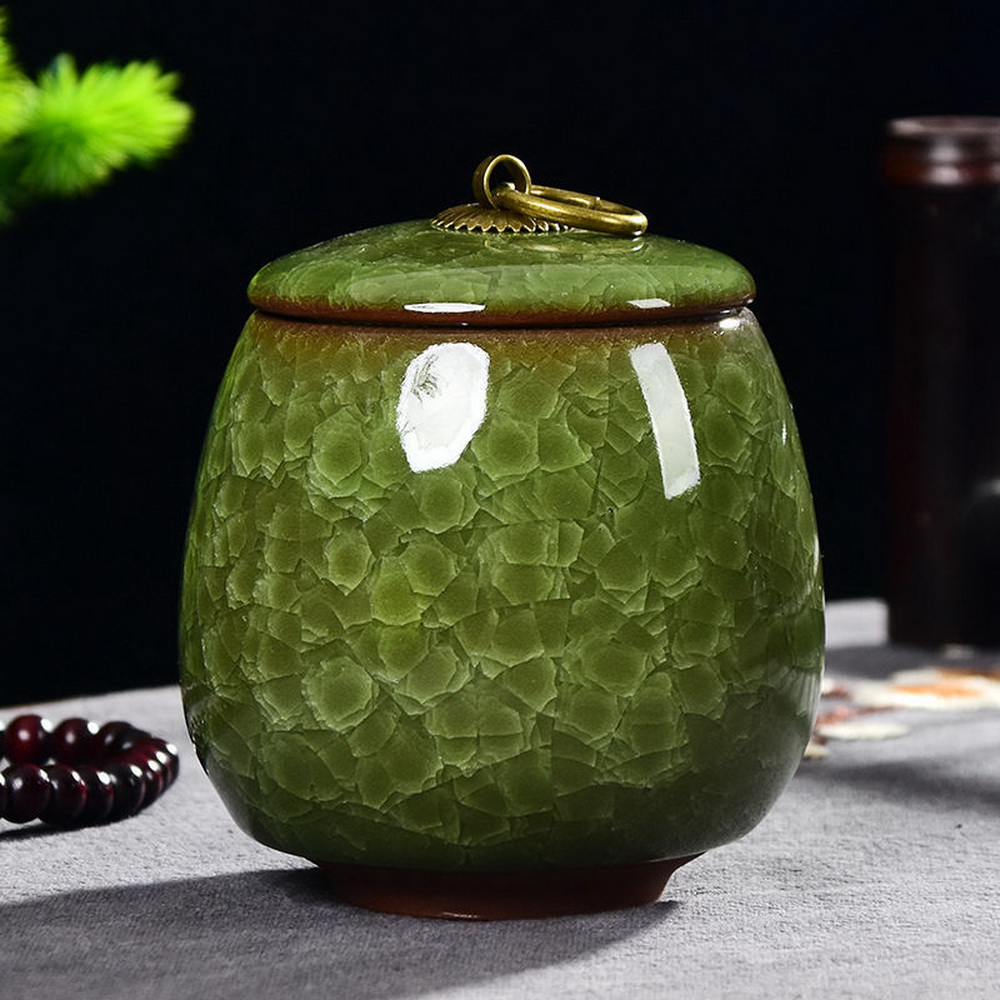 Creative Ice Crack Ceramic Tea Caddy Mini Portable Sealed Jar Candle Candle Holder Jar with Lid Jewelry Box Porcelain Home Decor