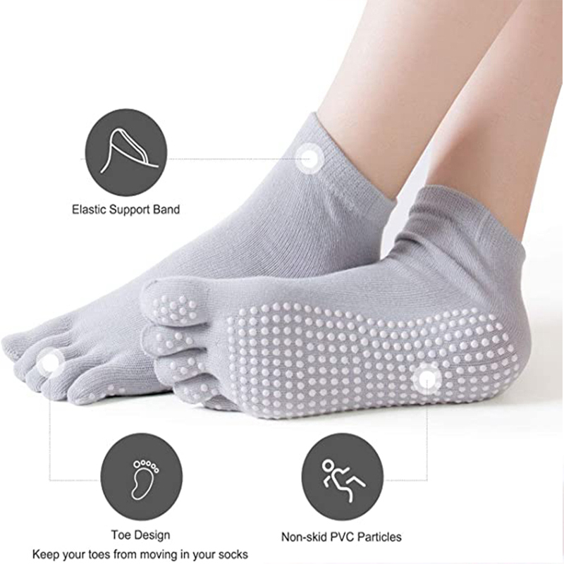 Worthdefence 5 Pairs Women Sports Yoga Socks Five Toes Slipper Anti Slip for Lady Pilates Ballet Heel Dance Compression Socks