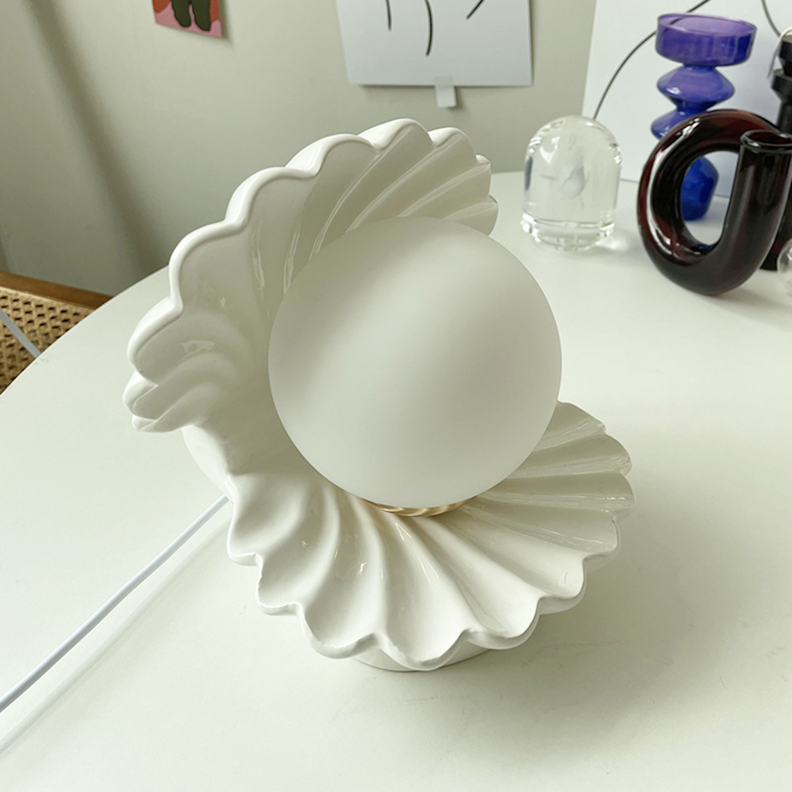 Decorative Nightlight Ceramics Shell Glass Pearl Night Light Desktop Nightstand Bedside Decorative Lamp Ornament