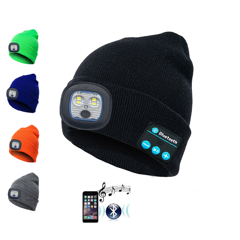 Night Cat Beanie Hat 5 LED Knitted Music Cap Wireless Headphones with Built-in Speakers Headlamp USB Rechargeable Hat