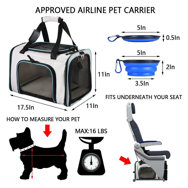  PET Airline Approved High Quality Small Medium Cat Carrier Portable Oxford Puppy Pet Backpack Soft Pet Travel Carrier