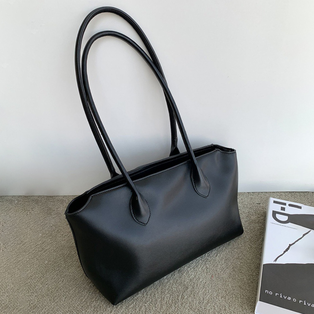 Brand Commute Tote Bag for Women's Classic PU Leather Shoulder Bag Retro Solid Ladies Underarm Bag Large Capacity Handbag