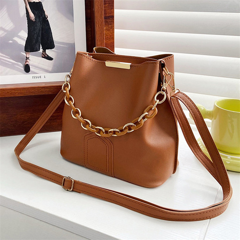 Chain Women Leather Shoulder Bag Casual Women Handbags Crossbody Bag Bucket Bags For Women Designer Messenger Bags Sac