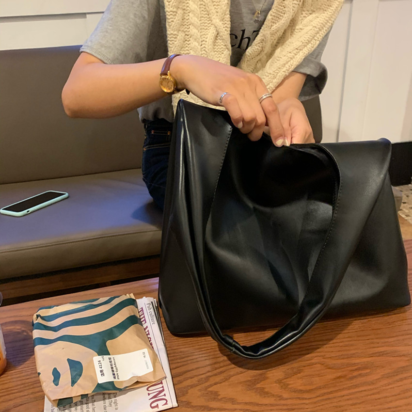 Casual Women Shoulder Bag PU Leather Tote Handbag Female Shopping Bags Soft Leather Lady Purse Bags High Capacity Totes