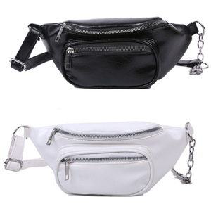 Unisex PU Leather Sling Bag Casual Shoulder Bags Chain Chest Pouch Outdoor Sport Crossbody Satchel Waist Pack