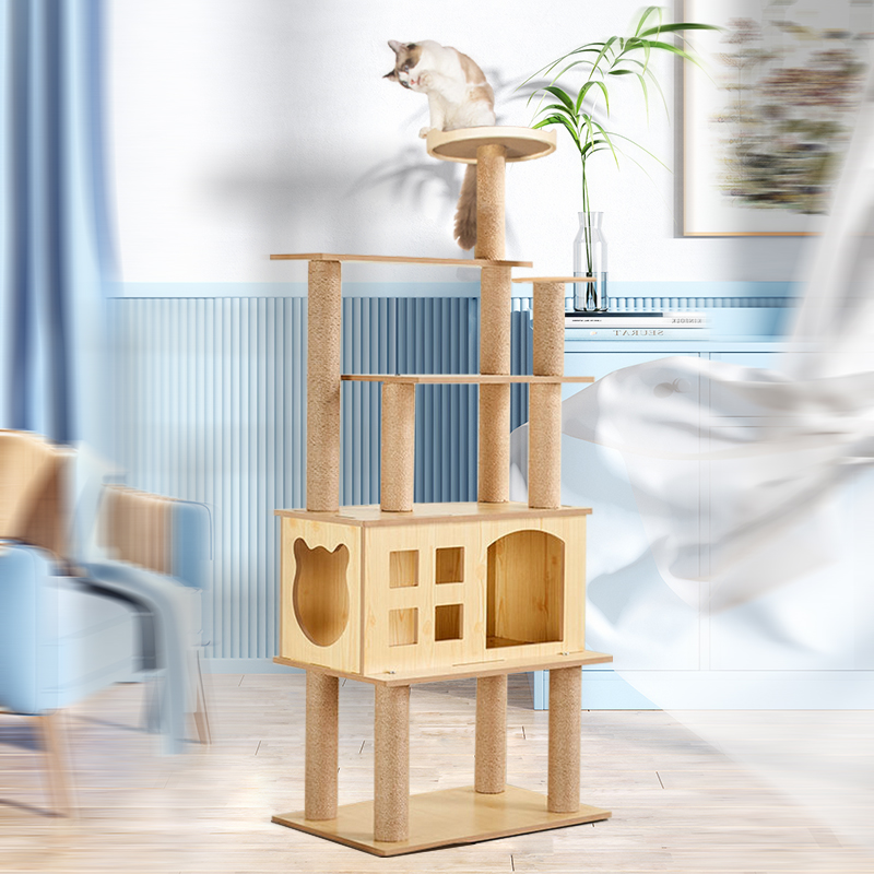 2024 Hot Selling Pet Furniture Products Tree for Pet Swing Sword Hemp Rope Weaving Villa Cat Capsule