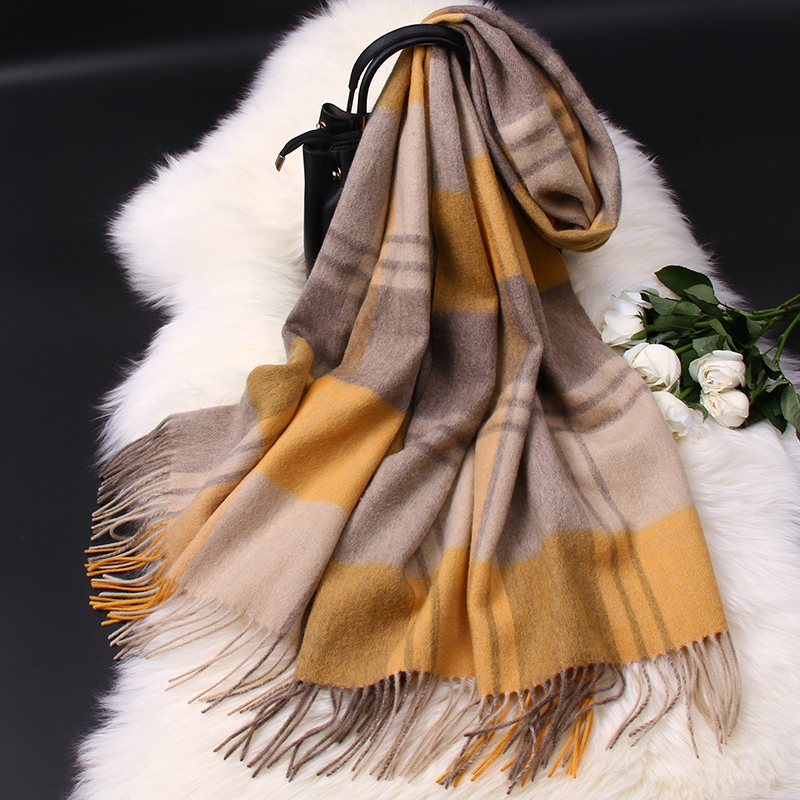  Women's Wool Scarves for Winter&Autumn New Fashion Pure Real Wool Wraps And Shawls for Ladies Plaid Classic Designed Scarf