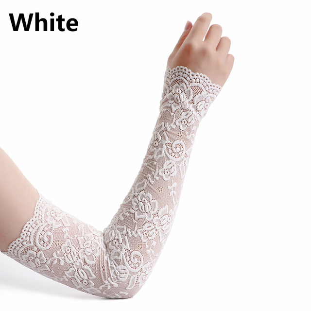 Summer Sunscreen Lace Arm Sleeve for Women Sexy Long Lace Gloves Ladies Fingerless Gloves Elastic Sleeve Mittens Driving Gloves