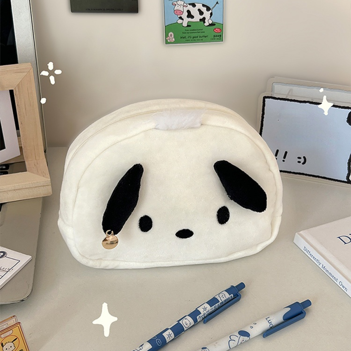 1 Pc Kawaii Black White Dog Large Capacity Plush Pencil Bag Cute Pencil Cases Pouch Stationery Organizer Holder Gift Prizes