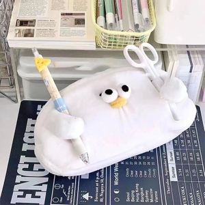 Large Capacity Plush Pencil Case Cute Cartoon Seagull Pencil Bag Plush Animal Kawaii Stationery Storage Bag Boy Girl