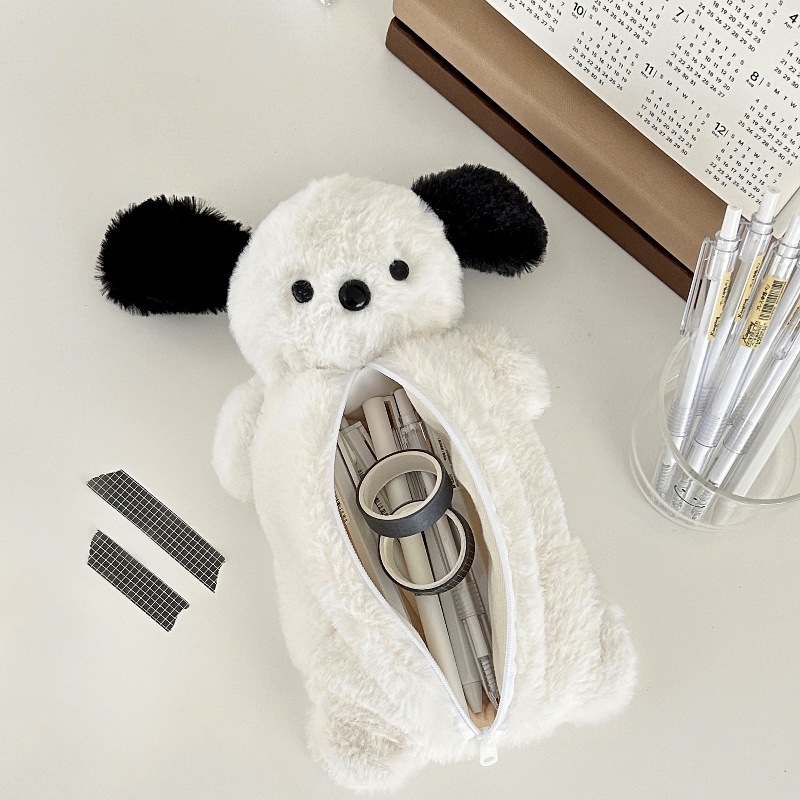 Korea Style Puppy Pencil Case Soft Plush School Stationary Big Capacity Pen Bag For Student Kawaii Stationary