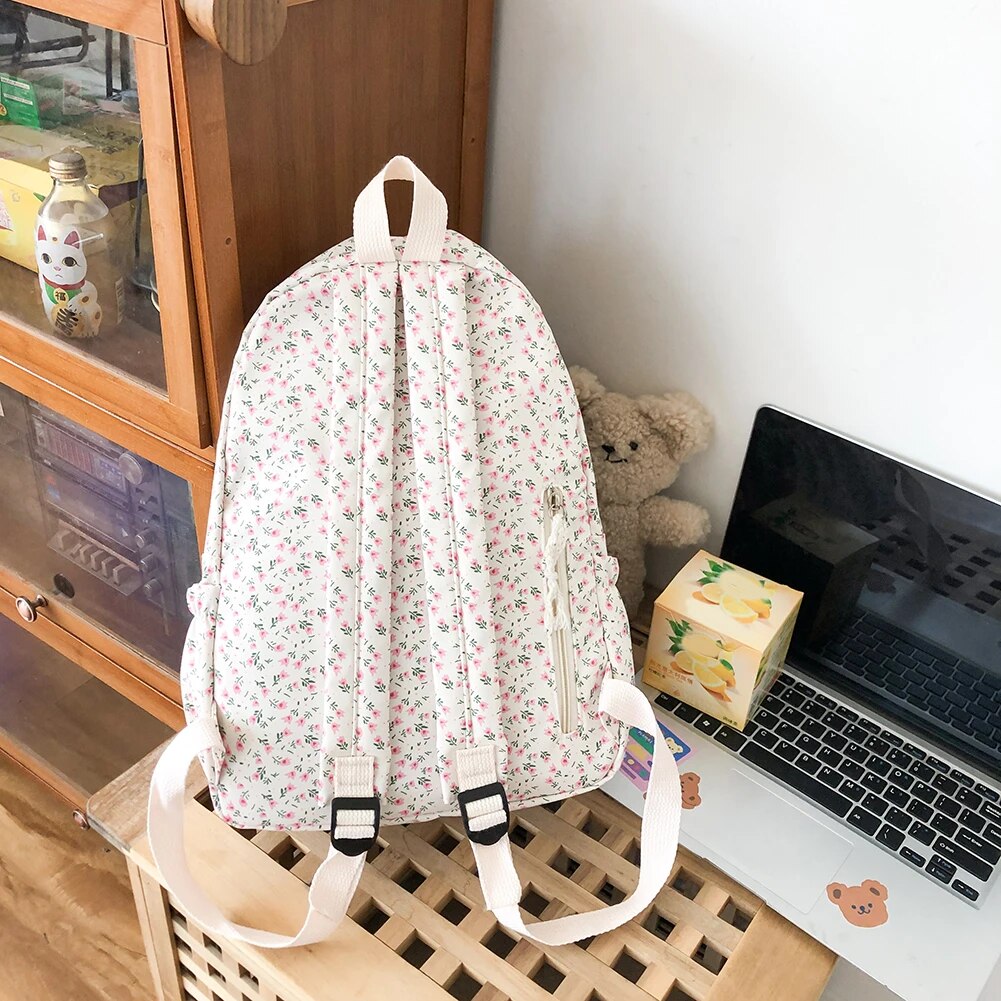Korean Student School Backpack Floral White School Bags For Teenage Girls Cute Women's Backpack Brand Book Bag Nylon Rucksack