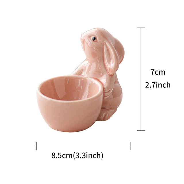 Ceramic Rabbit Shape Egg Cup Easter Cute Bunny Shaped Egg Stand Holder Tabletop Ornaments Hard Boiled Egg Holder For Lunch Decor