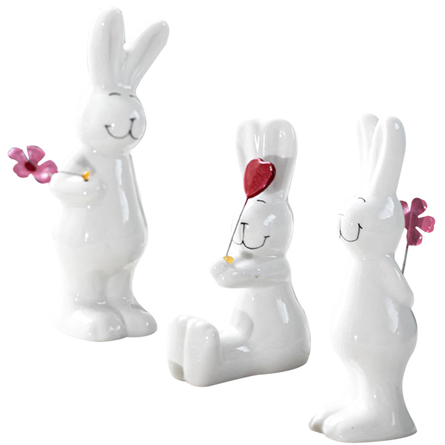Rabbit Bunny Figurine Decor Ceramic Figurines Statue Easter Zodiac Year Sculpture Chinese Statues Mini Ornament New Ornaments