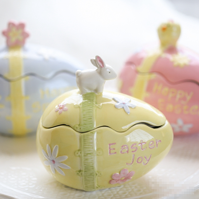 Creative Easter Egg Bunny Storage Jar Sundries Hand-painted Jewelry Box Ceramic Decorations Small Ornaments