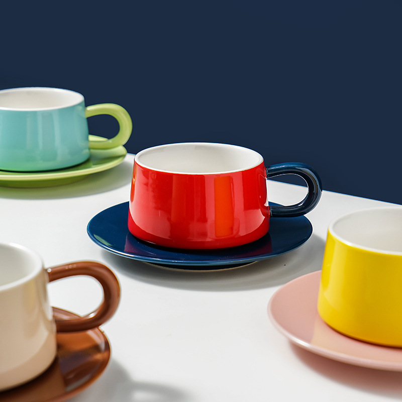 250ml Minimalist Colorful Ceramic Mugs Coffee Tea Afternoon Dessert Cups Creative Drinkware Cafe Office Home Restaurant Gift