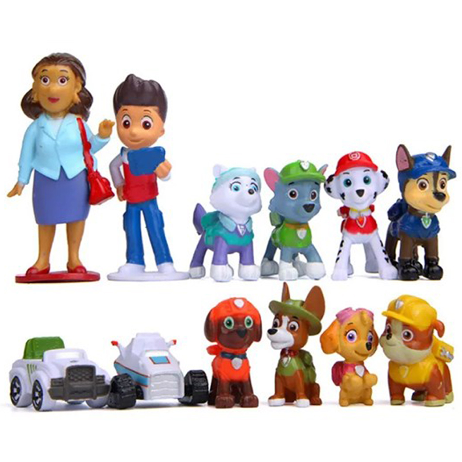 12pcs Paw Patrol Figures Pawed Canina Anime Cartoon PVC Model Doll Toys Car Canine Children Birthday Christmas Gift