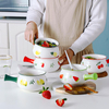 1pc Ceramic Bowl Cute Fruit Printing Soup Bowl Dessert Bowl Soup Crock With Handle Tableware Accessories Kitchen Tools