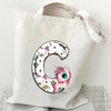 Woman’s Unicorn Alphabet White Print Tote Bag Harajuku Shopping Bags Unisex Cartoon Style Cute Unicorn Shopper Shoulder Bag