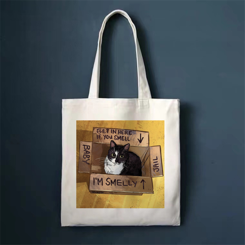 Cute Cat Shopping Bag Shopper Bags Tote Canvas Bag Harajuku Reusable Large Capacity Women Casual Shoulder Bag Handbag