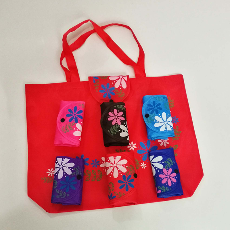 Women Foldable Handbag Large Capacity Portable Casual Floral Environmental Shopping Bag Colorful All-match Buckle Shopping Bag