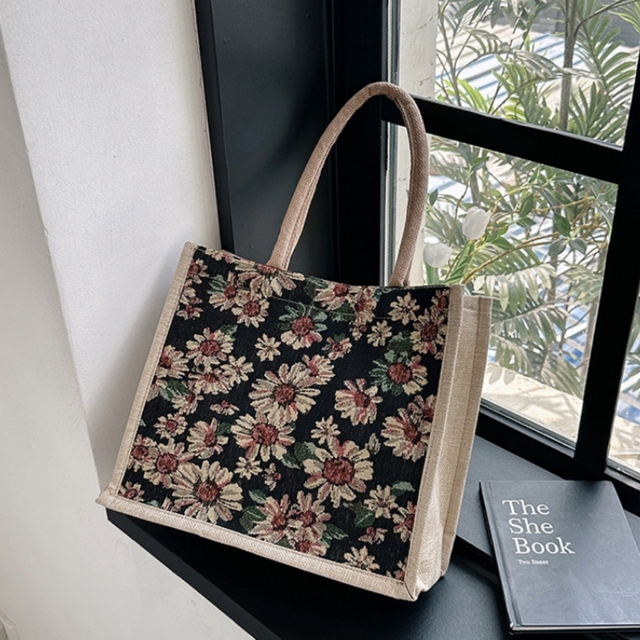 Women's Handbag Large Capacity Cotton Linen Printing Tote Bag Shoulder Bag Commuting Underarm Bag Casual Carrying Shopping Bag