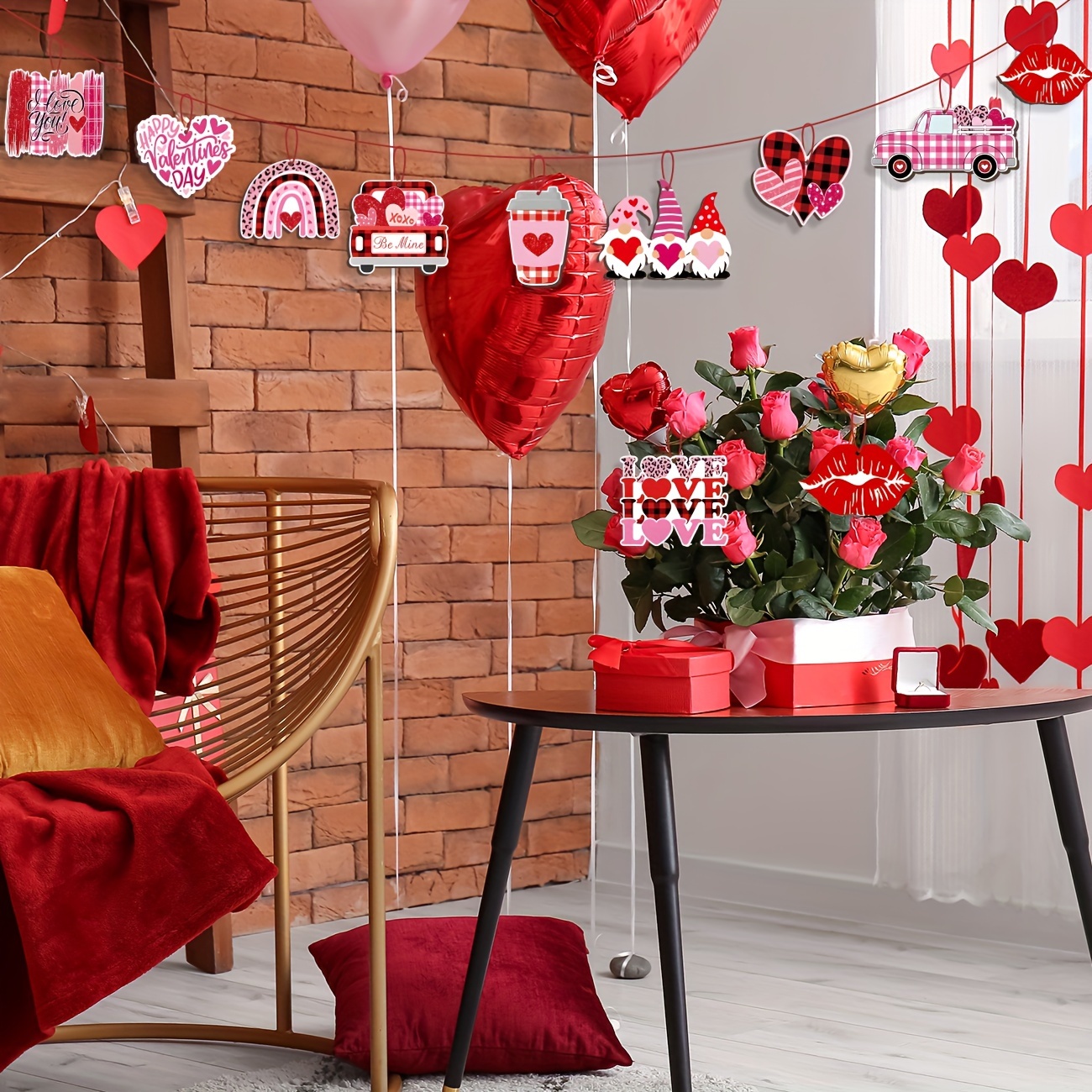 Valentine's Day Wooden Hanging Ornaments Valentines Tree Decorations Halloween Gnomes Wood Cutouts with Ropes Halloween Signs