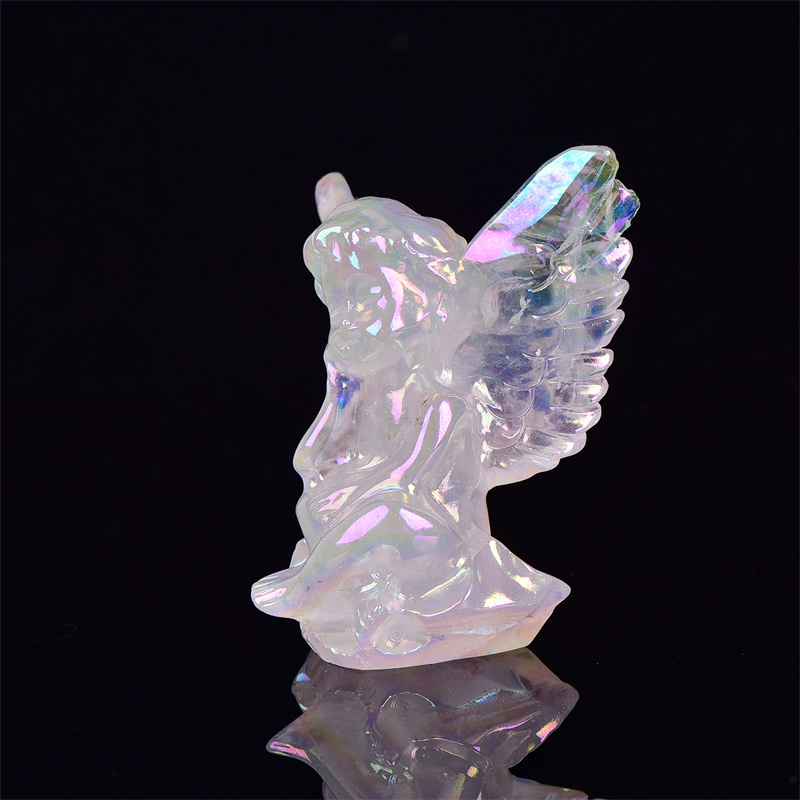 8.3cm Natural Rose Quartz Angel Carving Crystal Reiki Healing Figurine Trinket Craft Gift Home Decoration 1pcs