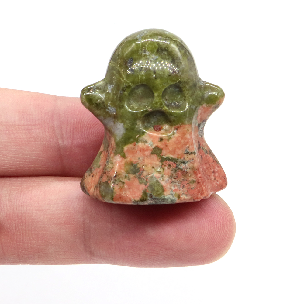 Natural Healing Crystals Stone Ghost Statue Reiki Energy Chakra Gemstone Quartz Animal Figurine, Home Halloween Decoration, 1.2"