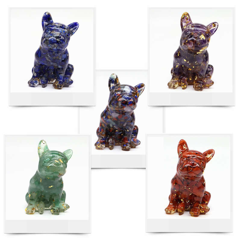 Bulldog Statue Natural Tumbled Stone And Resin Dog Figurine Crafts Room Ornament Minerals Home Decoration Christmas Present 76mm