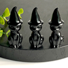 1PC Black Obsidian Crystal Carved Cat Figurine with Witch Hat, Natural Rock Crystal Handcrafted Cat Statue, Decorative Gemstone