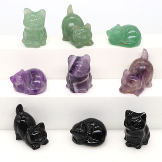 Natural Stone 1.2" Cute Cat And 1.5" Guardian Angel Statue Healing Crystal Animal Figurine Gems Craft Home Decor Christmas Gifts