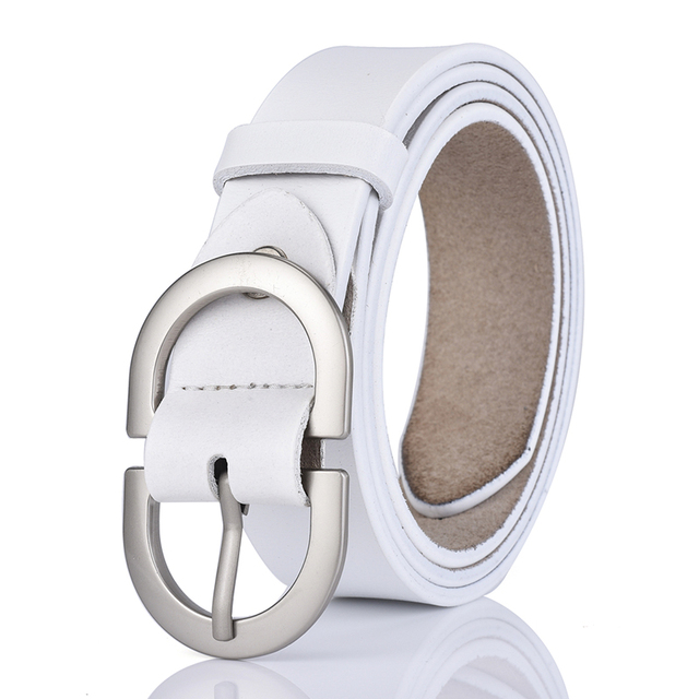 Women's Leather Belt 2.8cm Natural Cowhide Silver Alloy Buckle Thin Belt Female Jeans Trousers Girdles Waistband