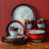 16/32/48-Piece Starry Vintage Porcelain Dinner Set Kiln-Changed Glaze Tableware Red Ceramic Dinner Plate