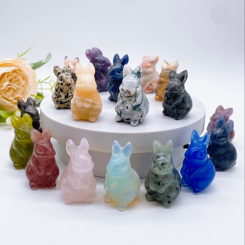 1.5'' Rabbit Natural Stone Carved Amethyst Crystal Quartz Animal Figurine Healing Home Decor Gemstone Child Gift Room Ornament