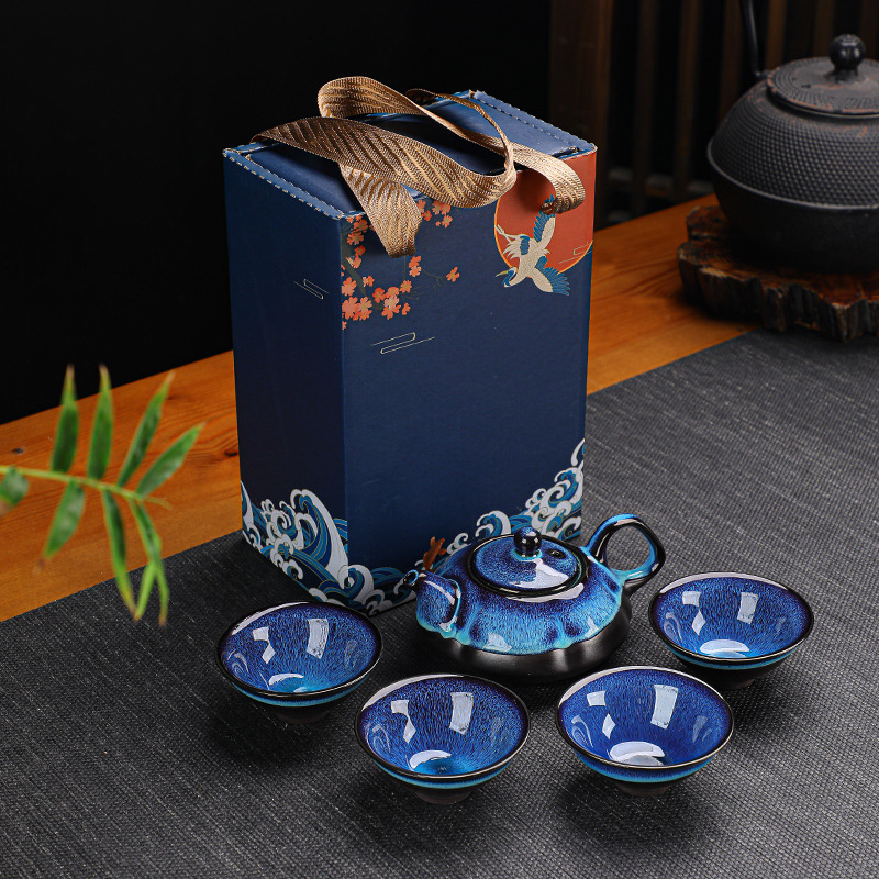 Ceramic Tea Pot And Cup Set Teaware Kung Fu Tea Set Jun Kiln Change Teapot And Tea Cup Alluvial Gold Chinese Tea Set Cup