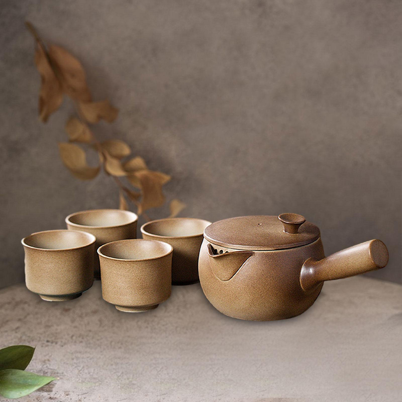 Ceramic Teapot Tea Infuser Farmhouse Clay Tea Pot for Picnic